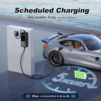 Type 2 oplaadkabel CEE, 7 kW / 5 m oplaadkabel elektrische auto, 6A-32A draagbare EV oplader, type 2 Wallbox laadstation voor elektrische voertuigen met eenfasige, IP65