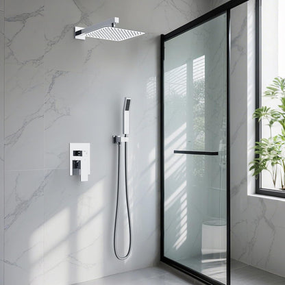 Rainsworth Verborgen doucheset, badkamer luxe regendouche combo set, 10 inch regendouchekop, roestvrij staal en messing, chroom