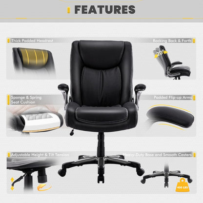 Bureaustoel – Computestoel – Kantoorstoel – Office Chair – Werkstoel – Grote Zitbreedte 58,4 cm – Inklapbare Armleuningen en Verstelbare Hoogte 49-59 cm