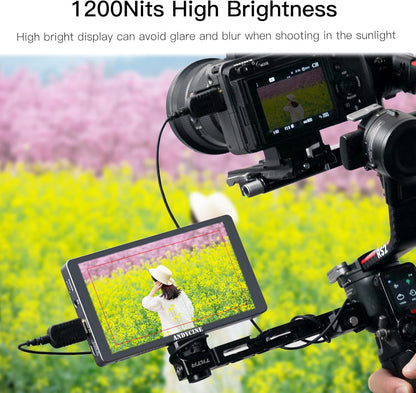 ANDYCINE X5L 6 Inch Touch Screen Camera Field Monitor, 1200 Nits CNC Camera Monitor, Built-in 3000mAh Battery, Ultralight 4K HDMI Input/Output, Full HD 1920 x 1080P, 3D LUT Monitor for Camera - QUORE