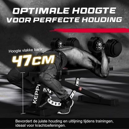 Keppi Verstelbare Halterbank, met 600 kg Capaciteit, Schuine & Platte Bank voor Thuisfitness, Multifunctionele Trainingsbank voor Bankdrukken, Krachttraining en Full-Body Workouts – Bench1000 Pro