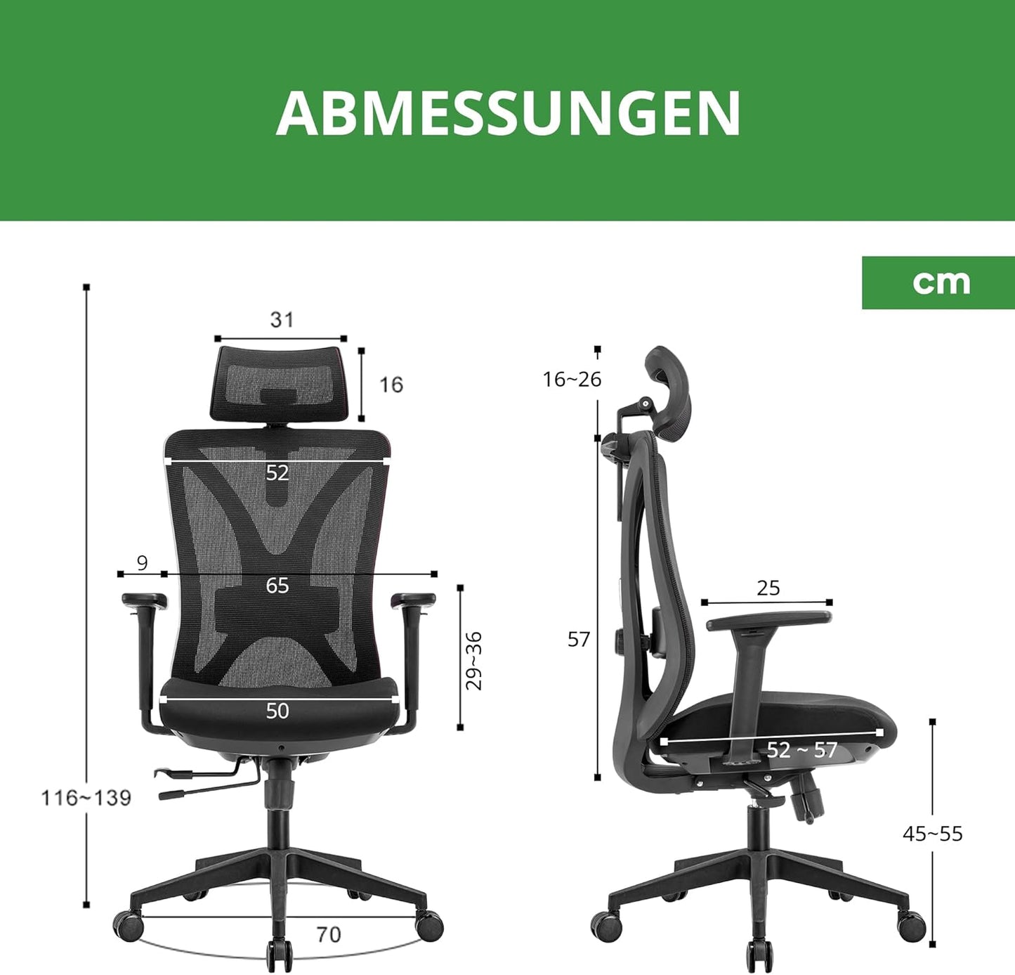 Ergonomische Bureaustoel Voor Volwassenen – Office Chair – Werkstoel – Bureaustoel Zwart – Bureaustoel Met Hoofdsteun – Volledig Verstelbaar – EN-1335 Gecertificeerd