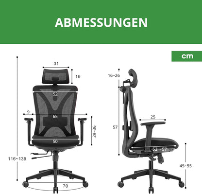 Ergonomische Bureaustoel Voor Volwassenen – Office Chair – Werkstoel – Bureaustoel Zwart – Bureaustoel Met Hoofdsteun – Volledig Verstelbaar – EN-1335 Gecertificeerd