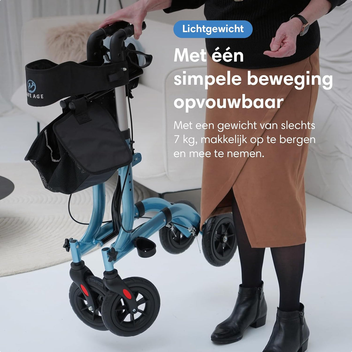 Rollator lichtgewicht en opvouwbaar - zitfunctie - voor binnen en buiten - rugleuningen en wandelstok houder (Blauw)