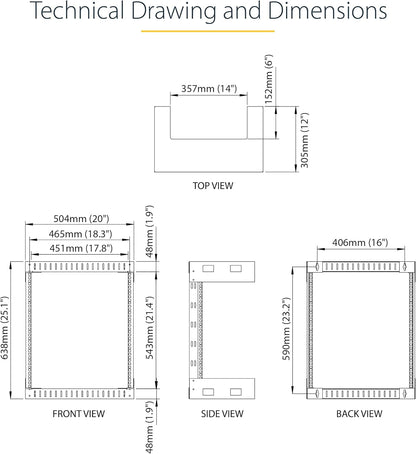 StarTech.com 2 Post 12U Heavy-Duty Wandmonteerbare Server Rack, 19" Open Frame Netwerk Rack, 30cm Diep, Data Rack voor IT/AV/Patchpaneel/Computer Apparatuur (RK12WALLO)