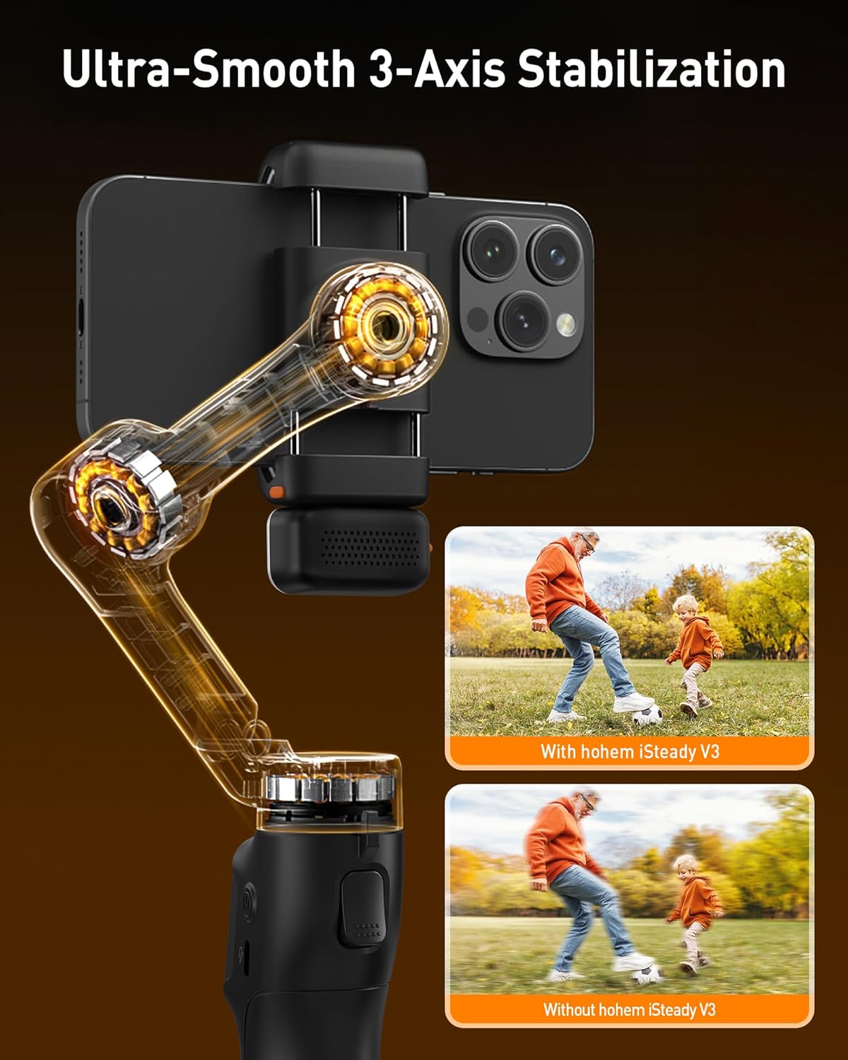 hohem iSteady V3 Gimbal Smartphone, geüpgraded 3-assige gimbal stabilisator, magnetische AI-tracker, afneembare controller, ingebouwde verlengpool en tripod, opvouwbare stabilisator voor live