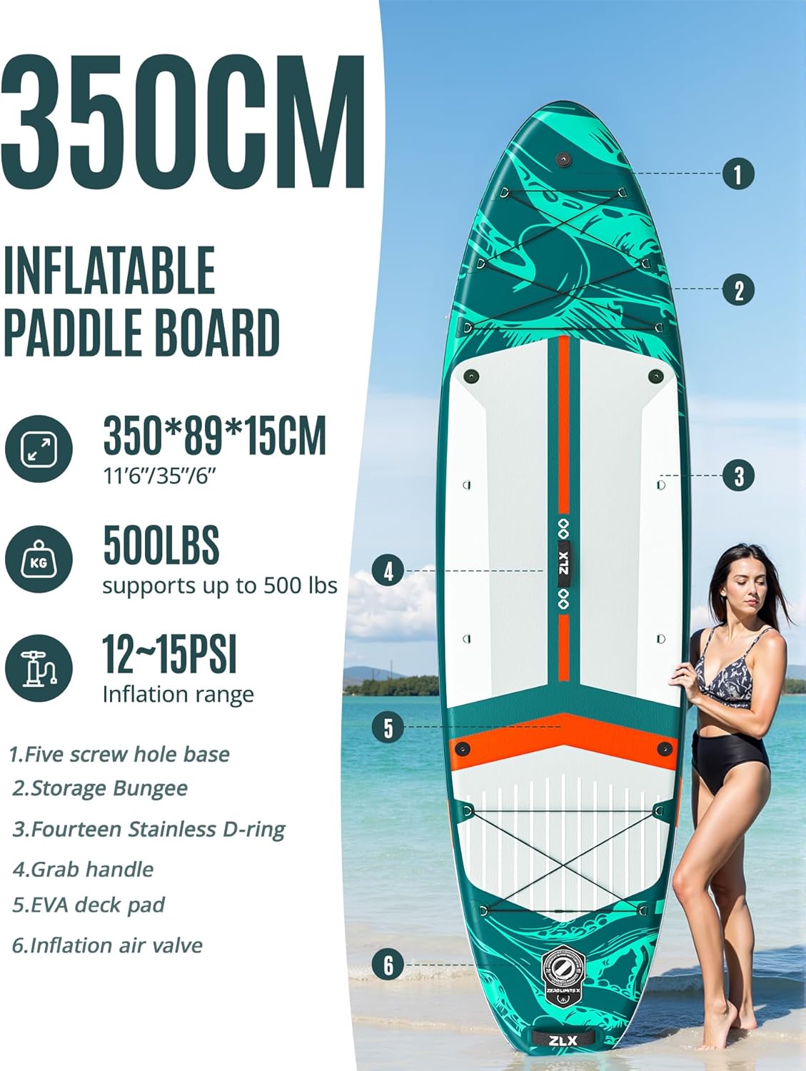 ZLX 350 cm opblaasbaar stand-up paddleboard