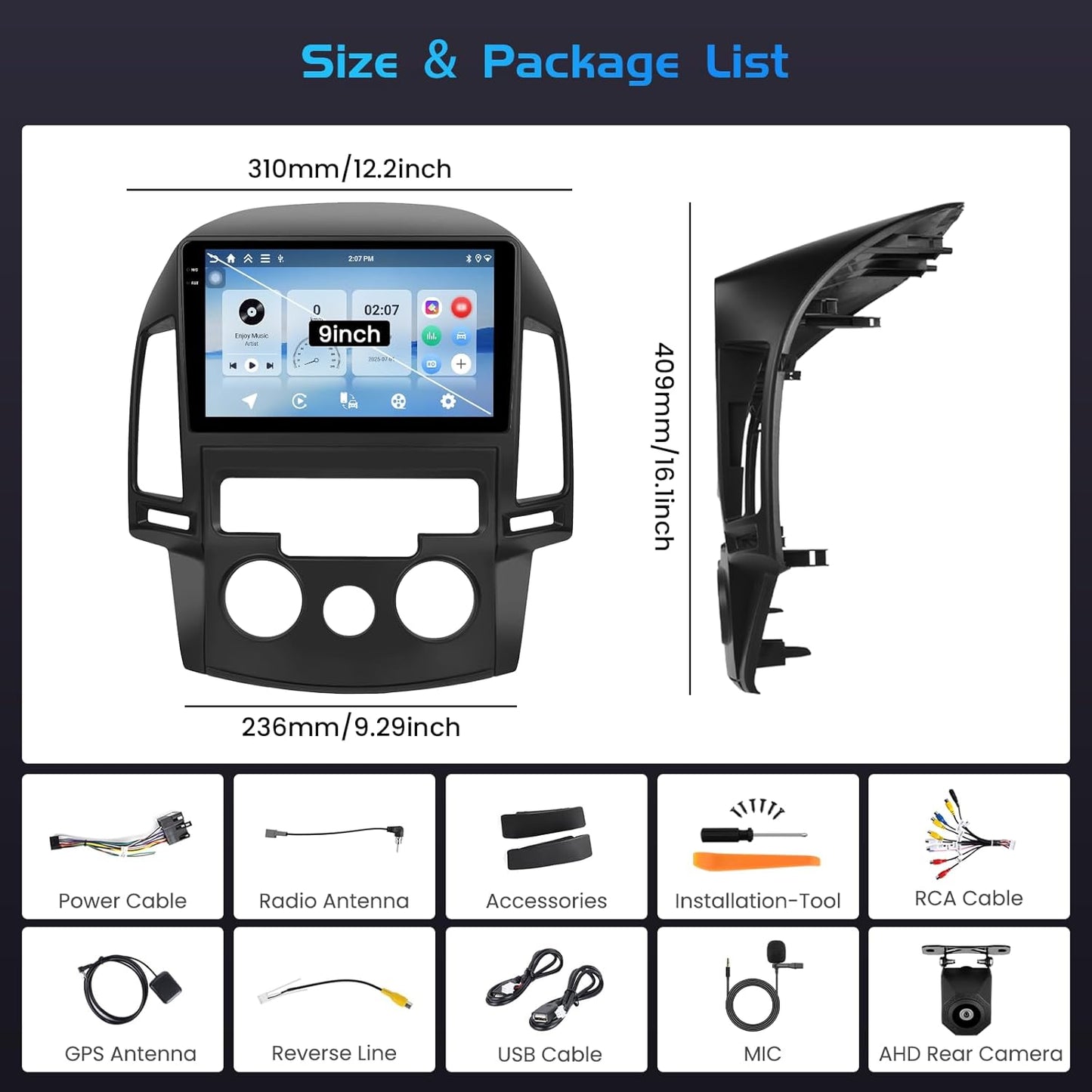 Autoradio – Auto Radio – 1-DIN Radio – Multimedia Systeem – Android Autoradio – 9 Inch In-Cell Scherm – Draadloze CarPlay & Android Auto