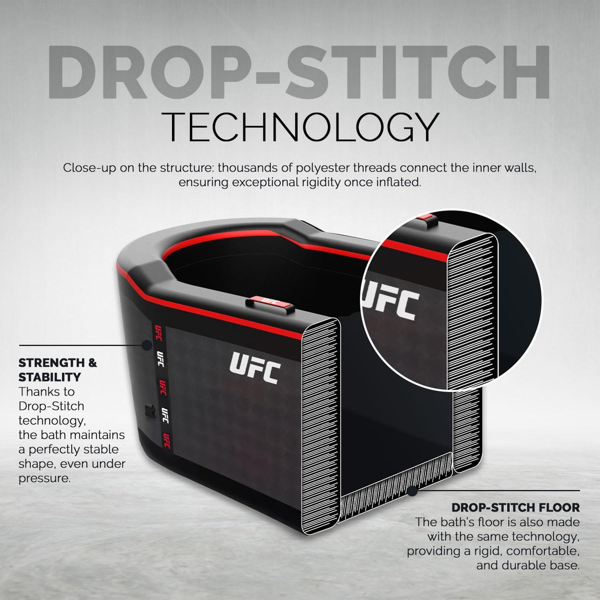 N NETSPA Ice Bath UFC (SP-UFC301) - ICEBATH UFC Dropstitch Cold Bath: innovatie in de hersteldienst - 170 x 67 x 92 cm - 1 persoon - 320 L - compatibel met ijsblokjes en chiller