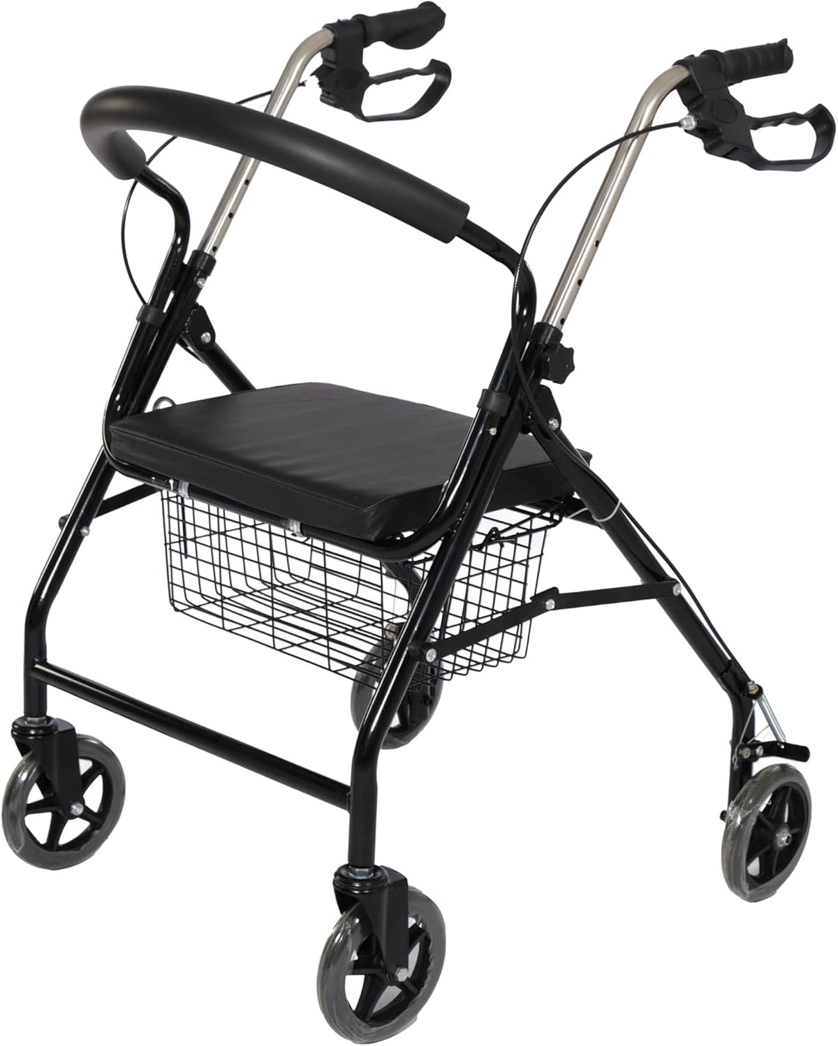 FERRUCCI COMFORT Rollator, inklapbaar, ultralicht, met wielen, remmen, mand en ergonomische zitting voor senioren, 4 remwielen, Europese CE-markering, zwart