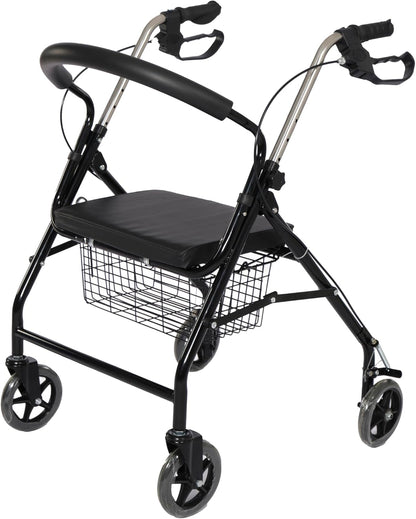 FERRUCCI COMFORT Rollator, inklapbaar, ultralicht, met wielen, remmen, mand en ergonomische zitting voor senioren, 4 remwielen, Europese CE-markering, zwart