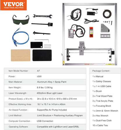 Lasergraveermachine – Graveerapparaat – Graveermachine – Lasergraver – Houtgraveermachine 5W – 40 x 40 cm Werkoppervlak – 10.000 mm/min
