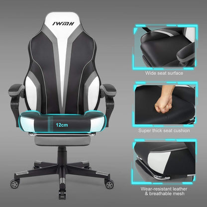 IntimaTe WM Heart Gamingstoel, ergonomische gamingstoel, met hoge rugleuning, bureaustoel met gevoerde zitting, inklapbare voetsteunen, verstelbare armleuningen 49 x 55 x 127(grijs)