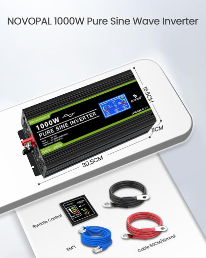 <font dir="auto" style="vertical-align: inherit;"><font dir="auto" style="vertical-align: inherit;">        NOVOPAL Voltage Converter 12V 230V Inverter 1000W Voltage Converter Pure Sine Wave Display LCD with USB Port - 5 Meter Remote Control and Two Cooli