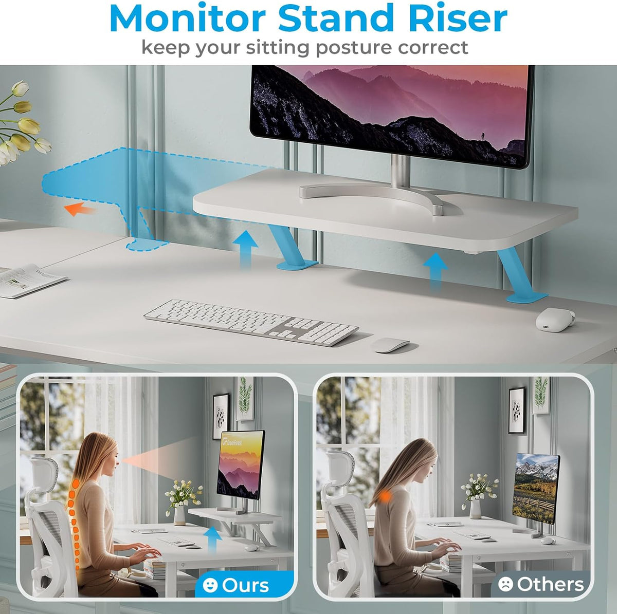GreenForest Computer Bureau met Monitor Stand, 140cm Home Office met omkeerbare opbergplanken Laptop Gaming Desk voor kleine kantoren en werkplekken,Zuiver Wit