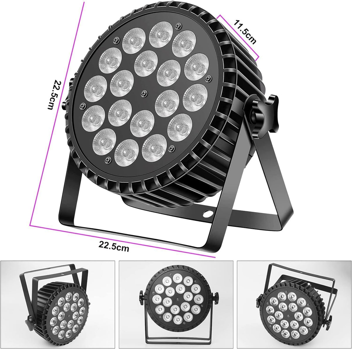 Par LED UV RGB Luci Palcoscenico Discoteca DJ Faretti 18 LED Par DMX Auto Sound 200W, 8CH Alluminio Fari LED Effetti Luce Stroboscopica Discoteca DJ voor Festa Show Halloween Natale-4