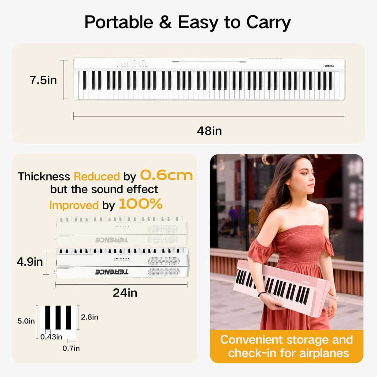 Digitale Piano – Keyboard – Pianotoetsenbord – E-Piano – Elektrische Piano – Wit – 88 Toetsen En Halfgewogen Toetsen – Bluetooth En Opnamefunctie