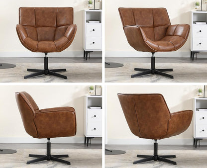chairus Accent fauteuil voor woonkamer, draaibare kuipstoel in PU-leer, gestoffeerd, gelegenheidsfauteuil met metalen poten (bruin)