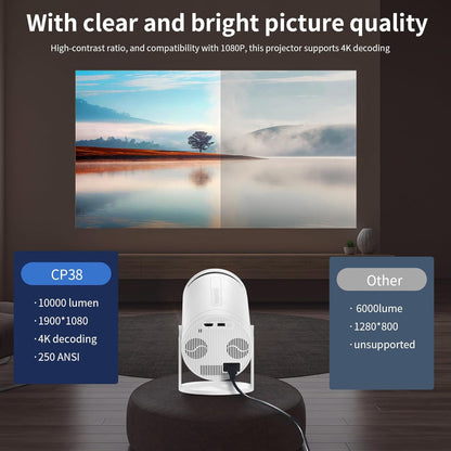 Beamer, mini-projector met wifi en Bluetooth, 4K, CWOWDEFU, 270° verstelbare standaard, outdoor, draagbare filmbeamer, home theater, Native 1080p Full HD-projector met luidspreker, Android TV/HDMI,