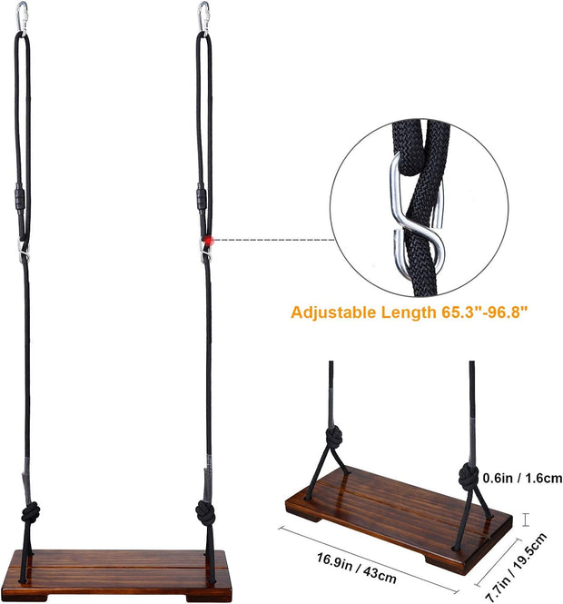 Schommelzitje - Schommels - Kinderschommel - Schommelplankje - voor Binnen Buiten - In Hoogte Verstelbaar Touw - Belastbaar tot 200kg - Dennenhout - 43 x 19.5 cm - Bruin