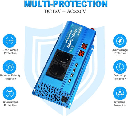 <font dir="auto" style="vertical-align: inherit;"><font dir="auto" style="vertical-align: inherit;">        Yinleader Converter, 12V, 220V, pure sine, 1500W, 3000W, pure sine LED, 2 sockets and 4 USB       </font></font>