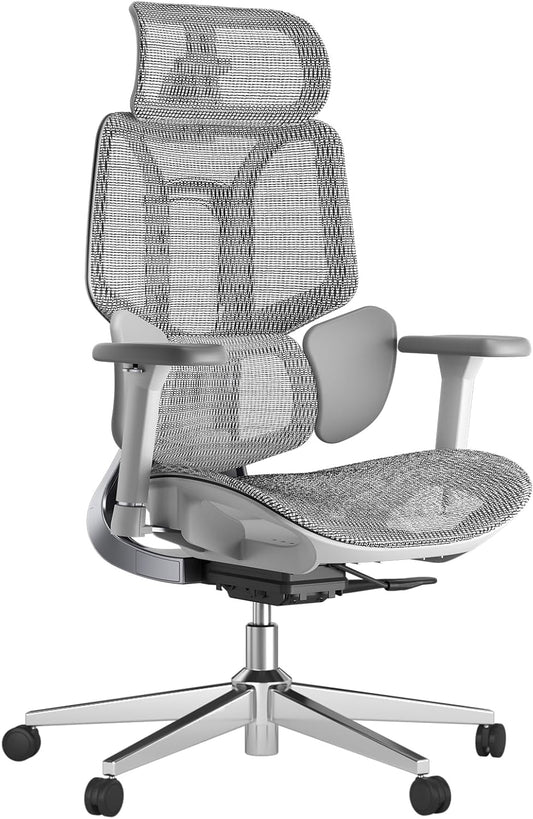 Hbada E3 Ergonomic Office Chair, Computer Chair - with 3-Zone Dynamic Lumbar Support, 3D Adjustable Headrest, 3D Adjustable Armrests, Office Chair, Grey (without Footrest) - QUORE