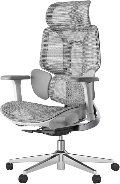 Hbada E3 Air Ergonomische Bureaustoel met 3-Zone Dynamische Lendensteun, 3D Verstelbare Hoofdsteun, 3D Verstelbare Armleuningen, Grijs