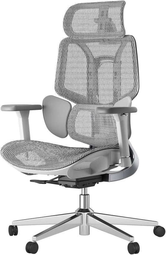Hbada E3 Air Ergonomische Bureaustoel met 3-Zone Dynamische Lendensteun, 3D Verstelbare Hoofdsteun, 3D Verstelbare Armleuningen, Grijs