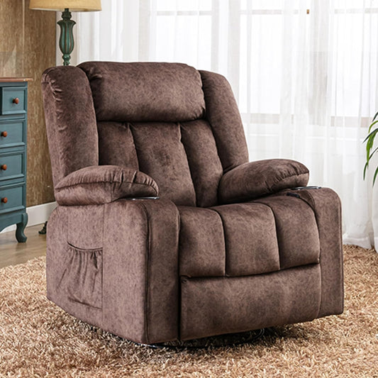 Relaxfauteuil – Relaxstoel – Lounge Chair – Fauteuil – Verstelbare Stoel – 360° Draaibaar – Inclusief Bekerhouders – Stevig Metalen Frame – Bruin – Comfortabele Bekleding – Ergonomisch Ontwerp