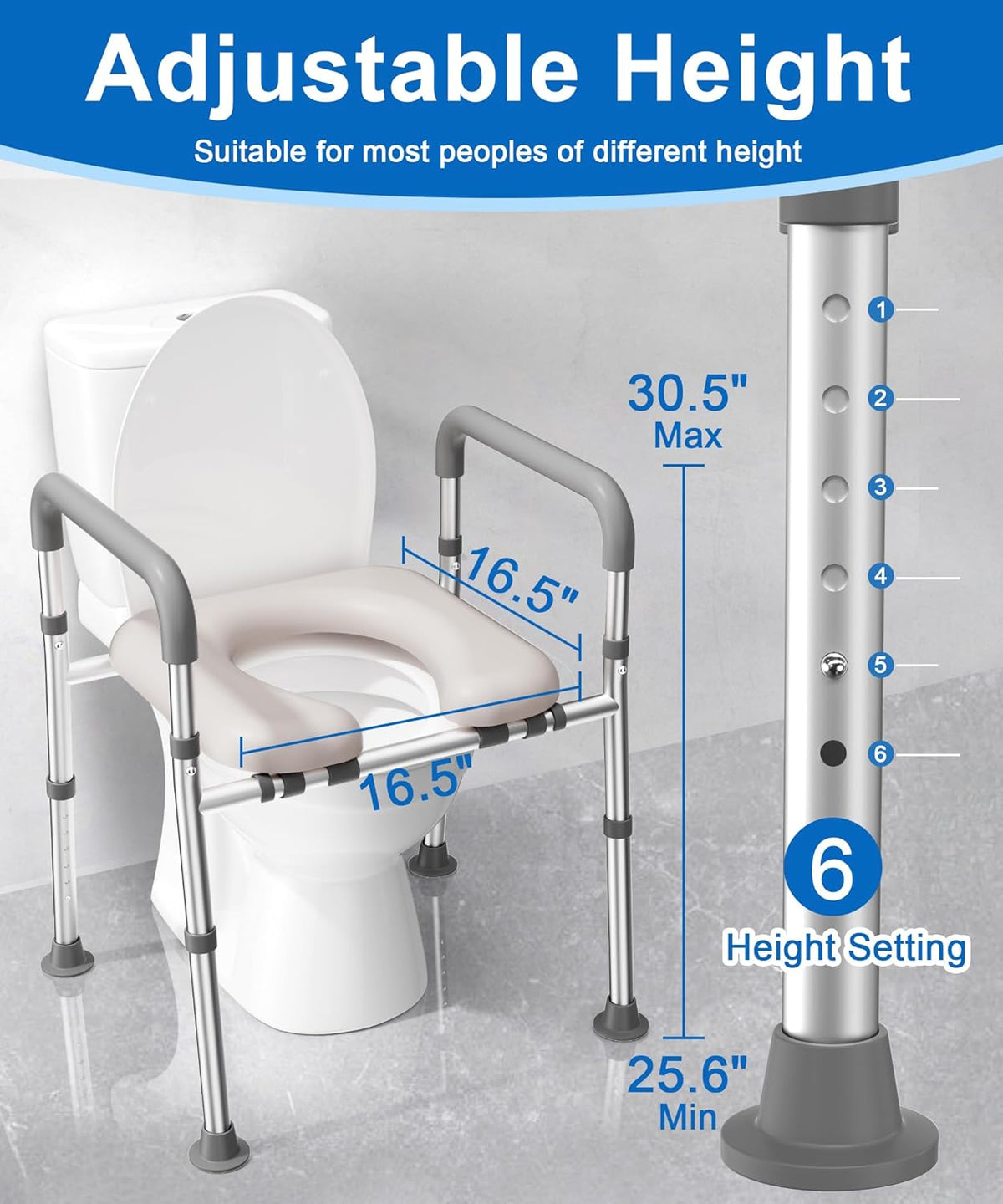 HOMLAND Verhoogde toiletbril met handgrepen, toiletverhoger voor senioren met verstelbare hoogte en breedte, Handicap verhoogde toiletbril voor ouderen, zwanger, geschikt voor elk toilet