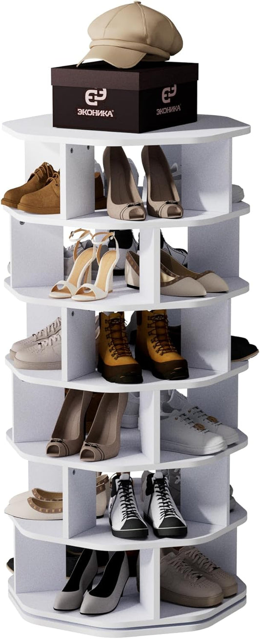 uyoyous Lazy Susan 6-Tier Rotating Shoe Cabinet, 360° Rotating Shoe Rack with 6 Levels, Modern Octagonal Design Shoe Case for Living Room, Bedroom, Entrance - QUORE