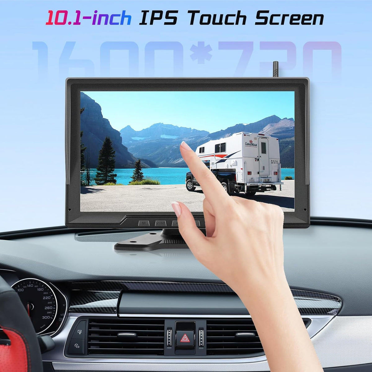 Wireless Rear Camera Set, 10.1 Inch Touch Screen, 4 Rear Cameras with DVR Recording, Night Vision, BSD, Waterproof IP68, Super Wide Angle for Trucks, Trailers, Vans, Buses - QUORE