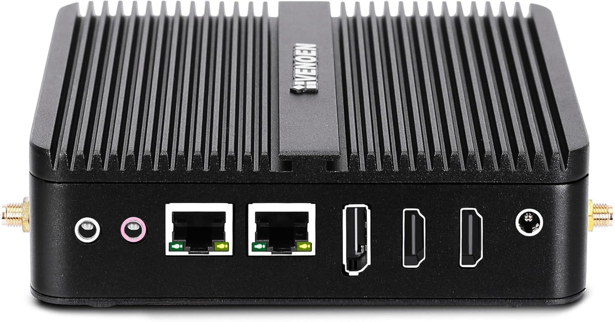 Fanless Mini PC Celeron J6412, Fanless Desktop PC, Dual HD, DP, 4K, 2xCOM, LAN RJ45, WiFi, BT4.2, Auto Power On, Use for Office/Home/Business, Industrial Server, 8GB RAM 128GB SSD - QUORE
