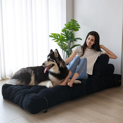 MAXYOYO Opvouwbare slaapbank, omvormbare slaapstoel met kussen, matras met rugsteun, draagbare stoel, bed, comfortabele vloerbank, lounge voor woonkamer, slaapkamer, zwart