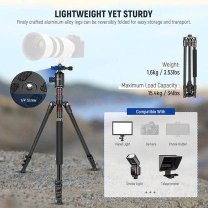 Camerastatief – Fotostatief – Videostatief – Reisstatief – Monopod – Met Telefoonhouder – 360° Kogelkop