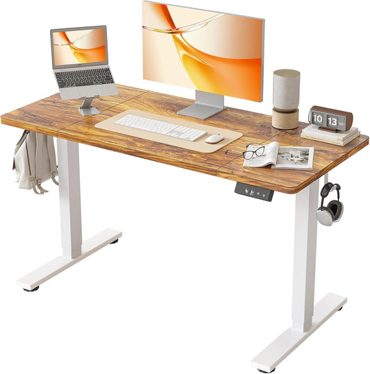 BEXEVUE Height Adjustable Desk, 120 x 60 cm, Height Adjustable, Electric Standing Table with 2 Memory Functions, Computer Table, Bright Antique Look