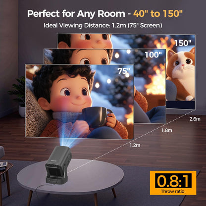 Magcubic Mini Projector 4K met Native 1080P, Draagbare Projector met Android, Autofocus & Keystone-correctie, WiFi 6 & Bluetooth 5.4, 5W Luidspreker, 180° Rotatie, Projector voor Slaapkamer HY310