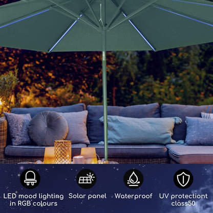 blumfeldt Calais Parasol, 300 x 265 cm, in hoogte verstelbare en opvouwbare tuinparasol, met ledverlichting op zonne-energie en uv-bescherming, waterdichte zonwering voor balkon, terras en tuinscherm