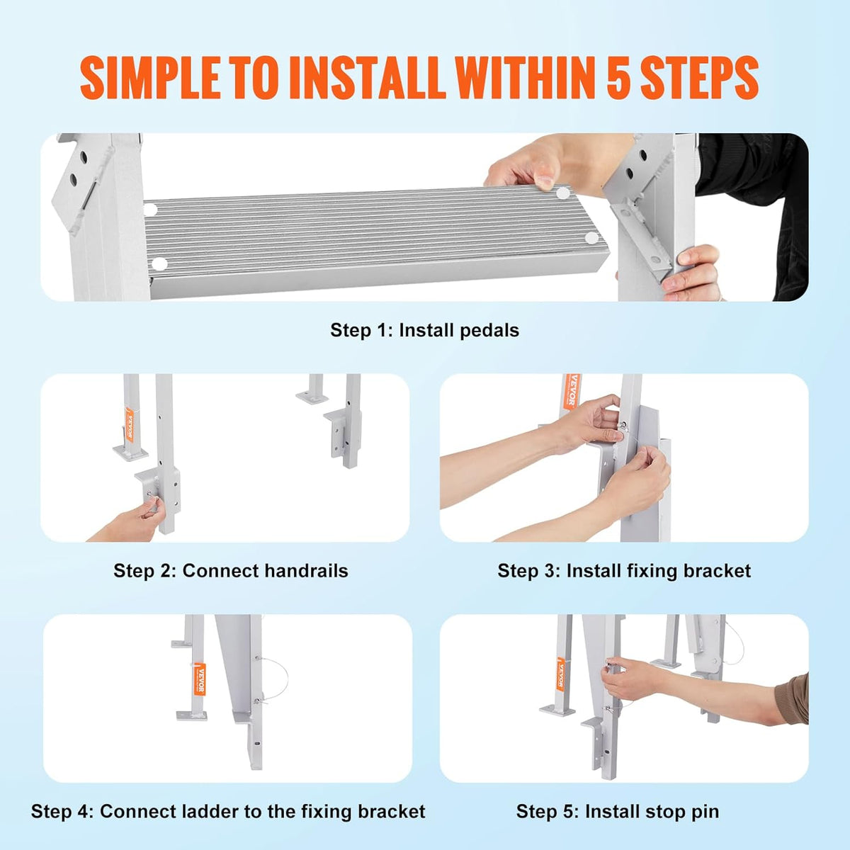 <font dir="auto" style="vertical-align: inherit;"><font dir="auto" style="vertical-align: inherit;">        VEVOR Folding Dock Ladder, 5 Steps, 158kg, Aluminum Pontoon Boat Ladder with Wide Step and Anti-Slip Rungs, Floating Ladder for Boarding Ships/Sea/