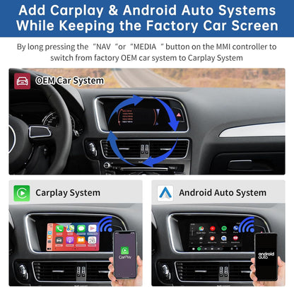 CarPlay Interface – CarPlay Retrofit Kit – Draadloze Auto Interface – Android Auto Adapter – Audi Upgrade – Draadloze & Bekabelde Connectiviteit – Ondersteuning Spiegellink en Camera’s