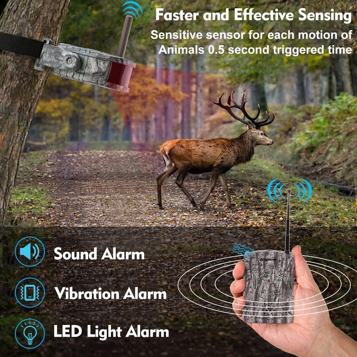 Draadloos alarmsysteem, 300 m lang bereik, jachtalarm, weerbestendig, bewegingsmelder en detector, bewaking en bescherming, voor buiten, 1 ontvanger en 5 sensoren