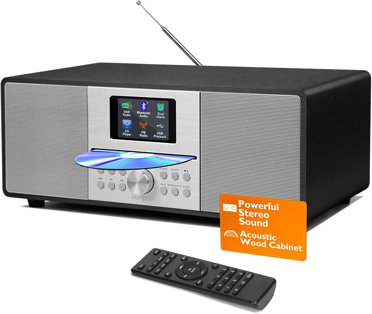 MS4+ CD-speler DAB-radio hifi-systeem I Bluetooth I krachtig stereosysteem I digitale radio DAB+I Akoestische houten kast ICD-speler met luidsprekers I40 presets, hoofdtelefoonaansluiting I