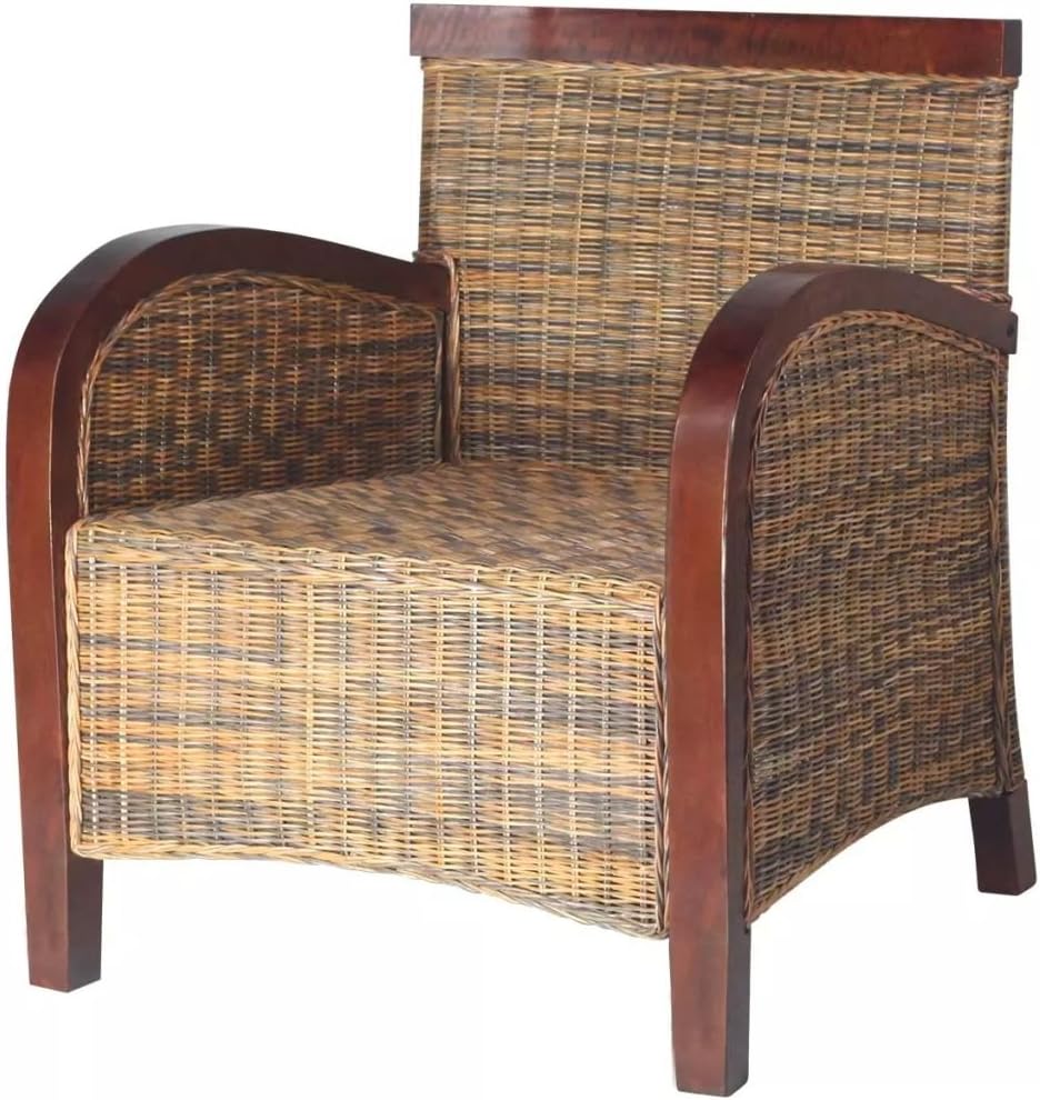 Tidyard Natural Rattan, Hand Braided Mango Wood Garden Chair Rattan Outdoor Rattan Chair Rattan Chair Rattan Lounge Chair Rattan 69 x 66 x 79 cm - QUORE