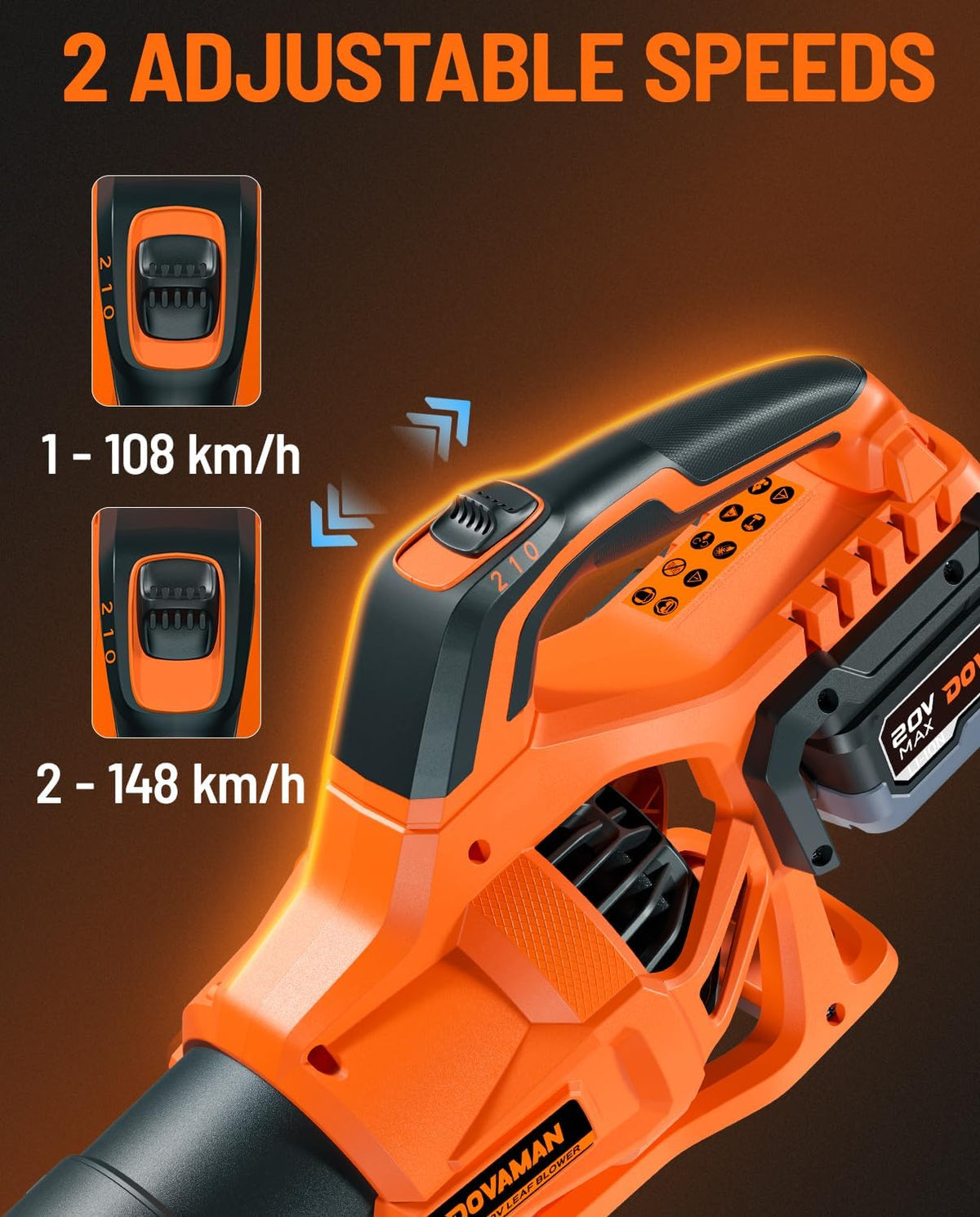 DOVAMAN LE40 Accu-bladblazer, 744 m³/h luchtvolume, lichte elektrische blazer met 20 V accu en snellader voor tuin, gazon, terras en garage