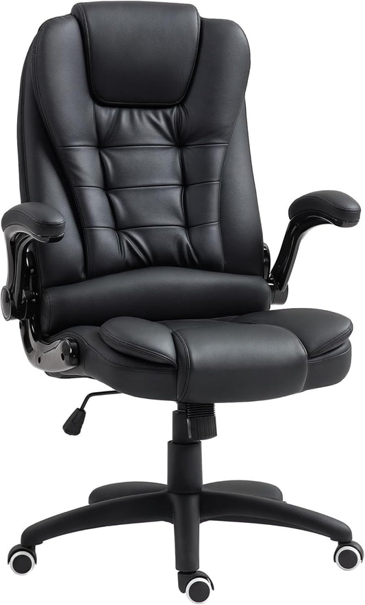 Bureaustoel – Ergonomische Stoel – Draaistoel – Werkstoel – Office Chair – Verstelbare Zithoogte 45-55 cm – Kantelbare Rugleuning Met Opklapbare Armleuningen – Zwart Kunstleer
