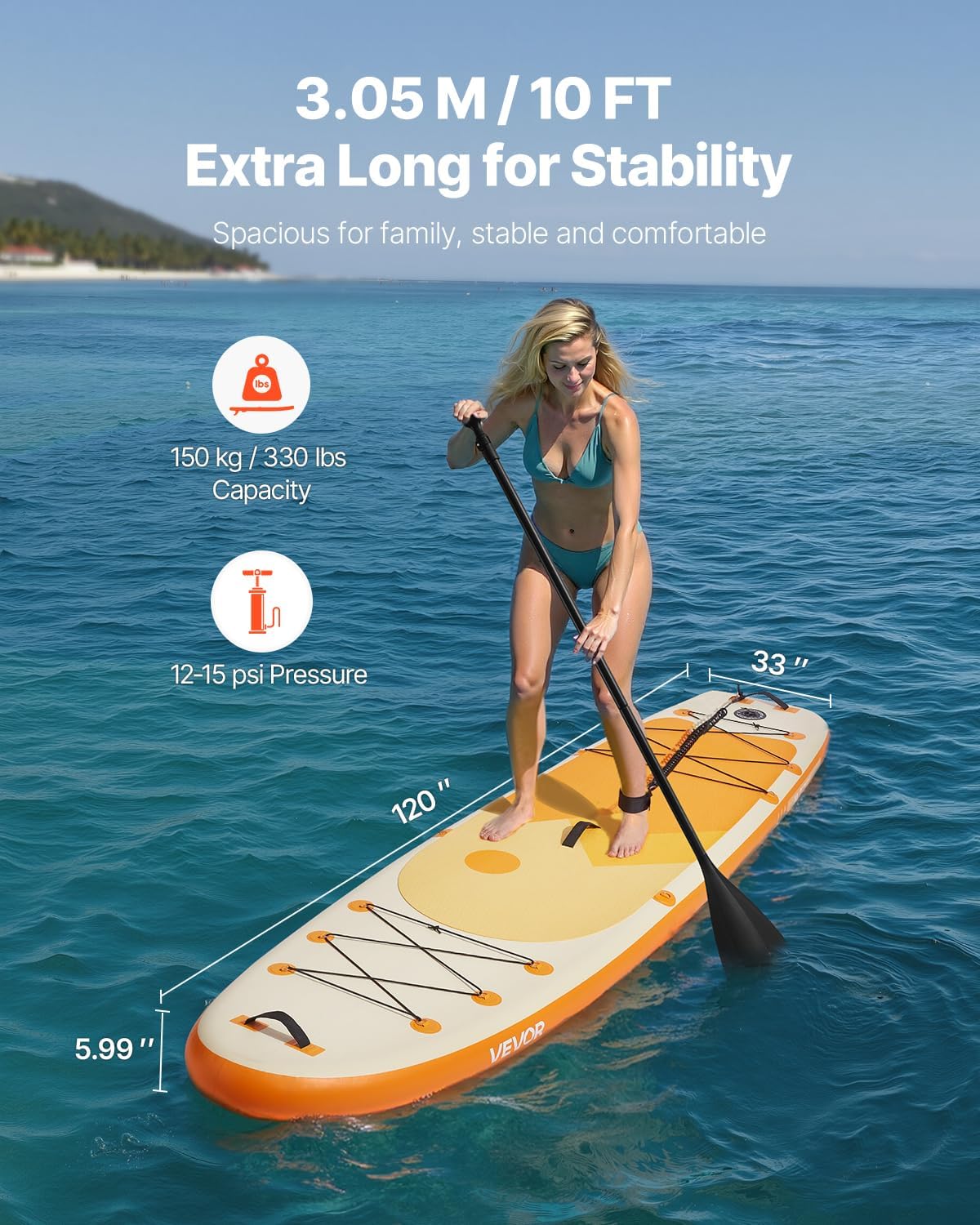 VEVOR Opblaasbaar paddle, 304,8 cm, ultralicht stand-up-paddleboard, met pompaccessoires, peddel, spoiler, rugzak, enkelriem, riem, antislipbrug voor jongeren en volwassenen