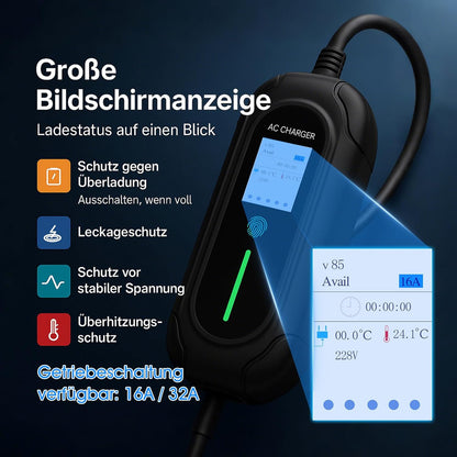 Mobiel Laadstation Elektrische Auto – Laadzuil EV Oplader – Elektrische Wagen Laadkabel – Snellader 11 kW – Driefasig 16A 380V – Robuust Duurzaam Ontwerp