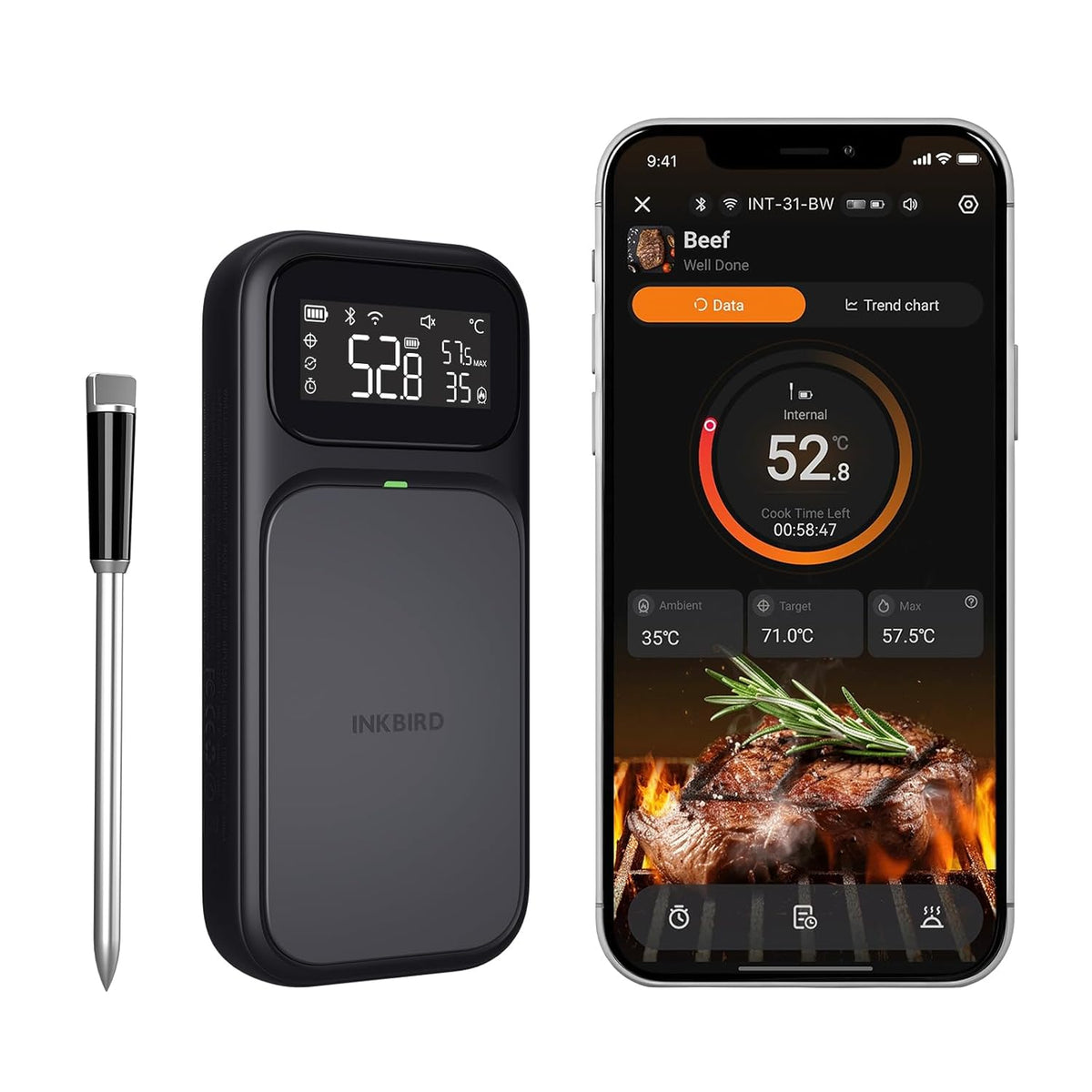 INKBIRD Draadloze Vleesthermometer, grillthermometer wifi 5G, en Bluetooth 5.4, multisensor temperatuursensor, NIST-geteste nauwkeurigheid, voor oven, grill, smoker, rotisserie airfryer oven