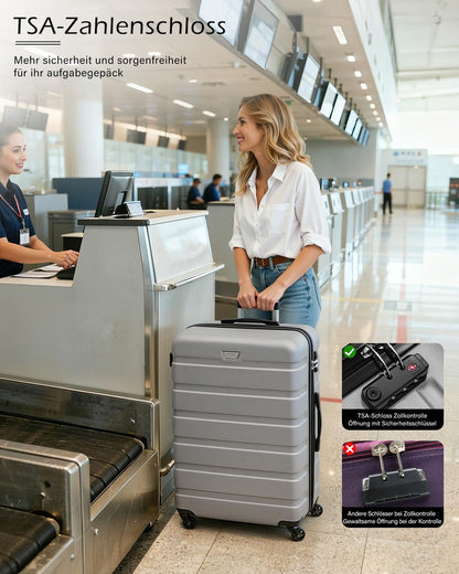 COOLIFE hardcase-koffer Trolley Rollkoffer reiskoffer hardshell Boardcase handbagage met TSA-slot en 4 wielen, Helder zilver., Koffer-Set