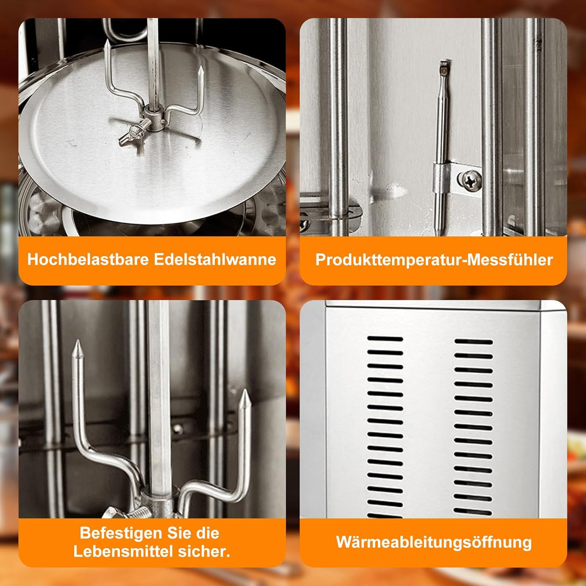 DöNer Verticale multigrill met grote capaciteit, eenvoudig te bedienen temperatuurregelaar, 360° draaibare verticale grill, rookvrij, instelbare warmte, geschikt voor thuis, barbecue, restaurant en